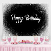 Lofaris Glitter Silver Dots and Black Happy Birthday Backdrop